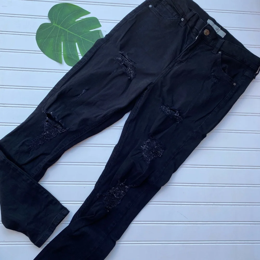 TopShop Distressed Black MoTo Jaime Skinny Jeans